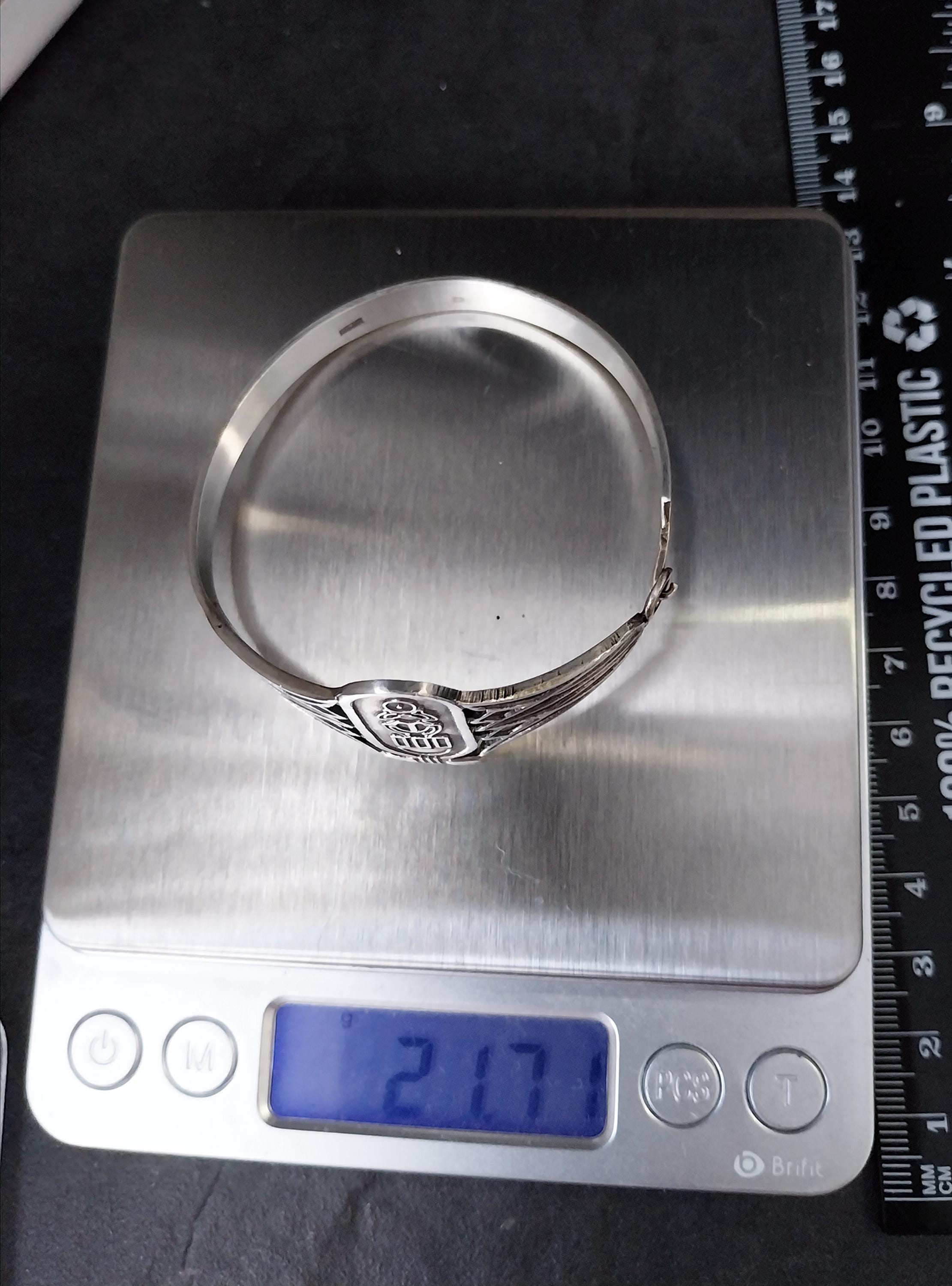Vintage Sterling Silver Ra God ofCreation Bangle Bracelet - Egyptian - 21.7g