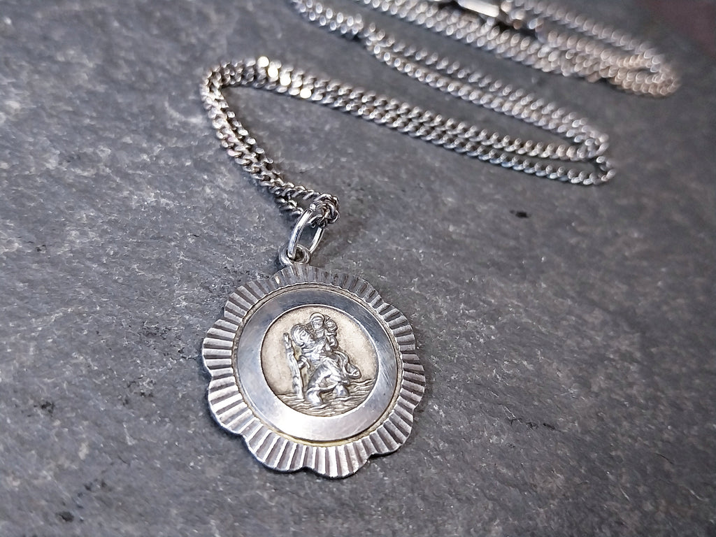 Vintage Georg Jensen St CHRISTOPHER Necklace Pendant on 18" Chain - 7.4g