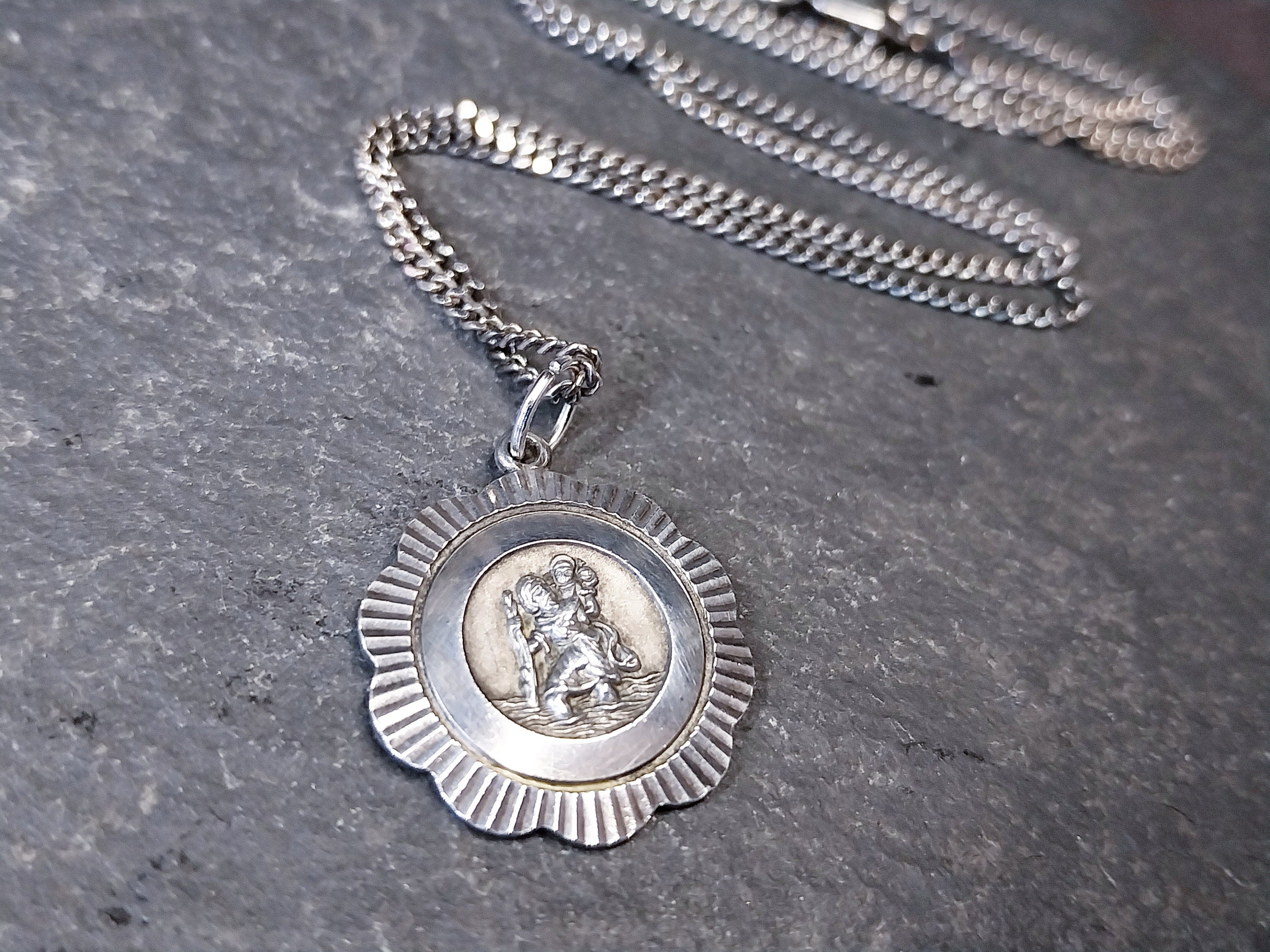 Vintage Georg Jensen St CHRISTOPHER Necklace Pendant on 18" Chain - 7.4g