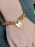 Antique 9ct Rose GOLD MULTI-LINK Bracelet & Heart Padlock Clasp - 13.4g