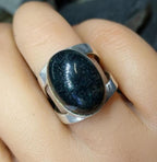 Vintage SILVER Moss Agate RING Magnus Maximus Designs Edinburgh - uk size R (us 8.5) - 7.1g