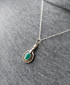 Sterling Silver Green Gemstone Necklace Pendant Drop - on 18" chain - 3.9g