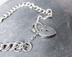 Vintage SILVER Double LINK BRACELET with Padlock Lock Clasp c 1980 - 17cm - 13.7g