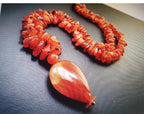 Vintage Large Carnelian Drop Necklace - Long 24" - with Sterling Silver Clasp