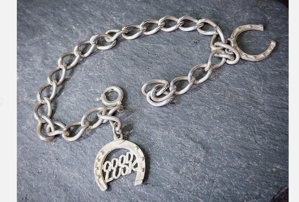 Vintage SILVER Charm BRACELET with Good-luck Horseshoe - 17.5cm - 8.7g