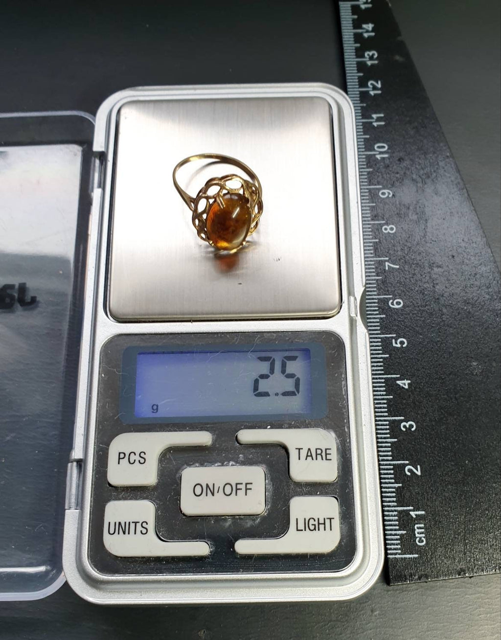 Vintage 9ct GOLD FIRE AMBER Ring - Size uk Q (us 8) - 2.5g