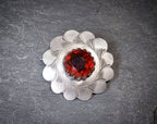 Antique Scalloped Citrine Brooch - Low Grade Silver - 7.4g