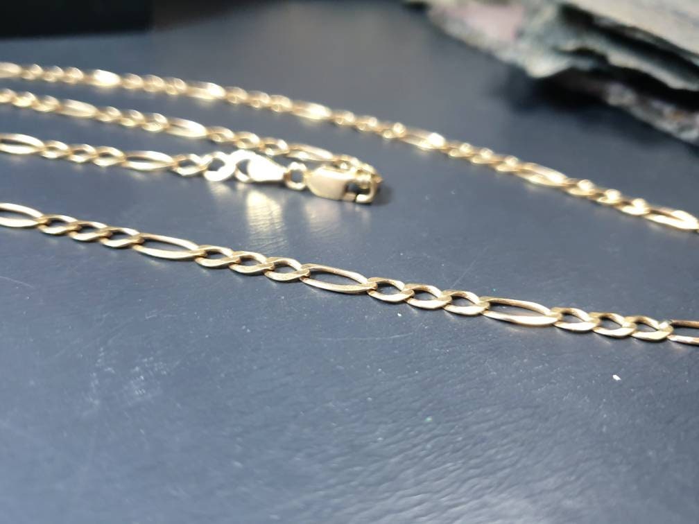 Vintage 9ct GOLD FIGARO Chain Necklace, 22" Long  Hallmarked - 8.8g