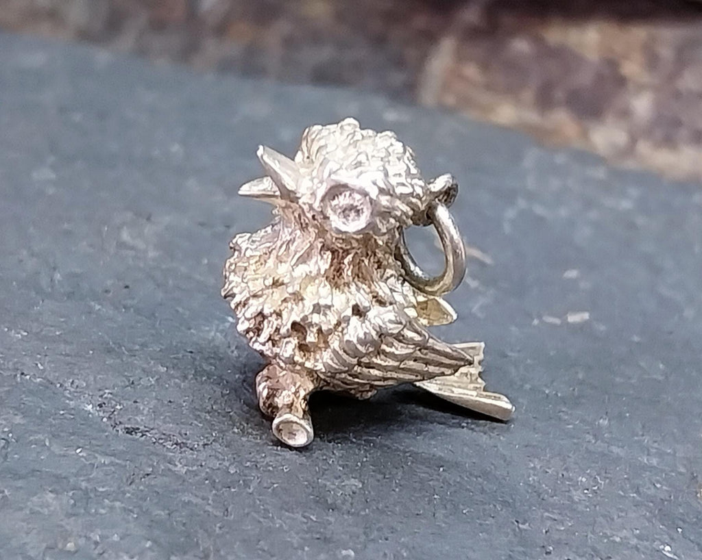Vintage SILVER Bird on Branch CHARM - Pendant - 4.8g