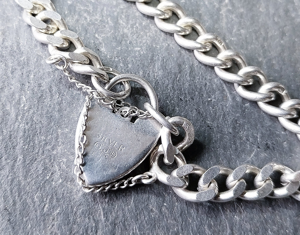 GEORG JENSEN Silver Link Bracelet with Heart Clasp Padlock - 17.9g