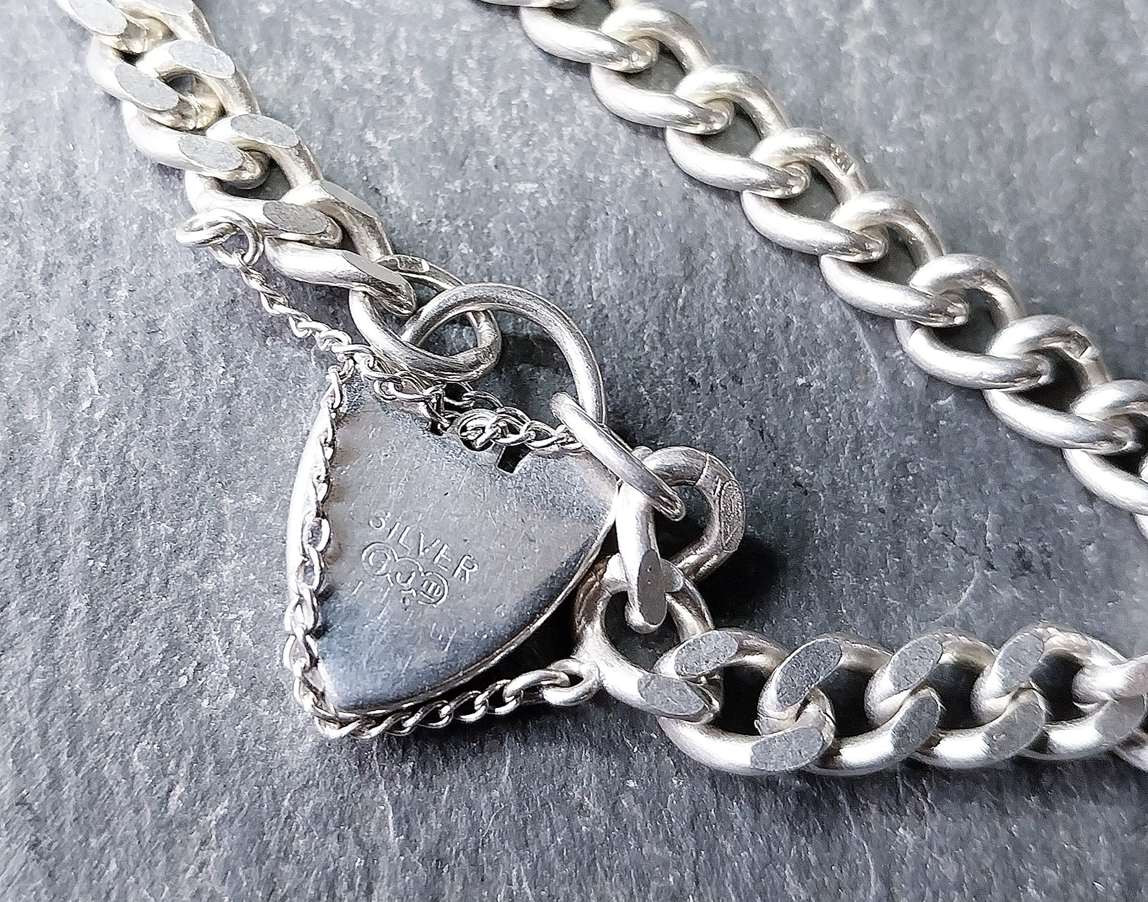 GEORG JENSEN Silver Link Bracelet with Heart Clasp Padlock - 17.9g
