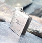 Vintage SILVER BIBLE BOOK Bracelet Charm - Opening Pendant Locket - 2g