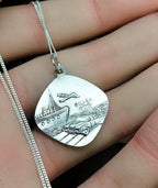 Georg Jensen St CHRISTOPHER pendant Necklace, Double Sided with Boat on 22" Chain - 5.7g
