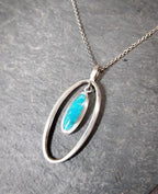 Vintage Turquoise Pendant Necklace - on 17" silver chain - 5.5g