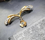Vintage Three Leaf Clover Brooch -  with Pale Blue Stone - 4.8g