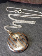 Pretty Silver LOCKET with Swallow and striped Pattern on 18" Chain - 9.5g