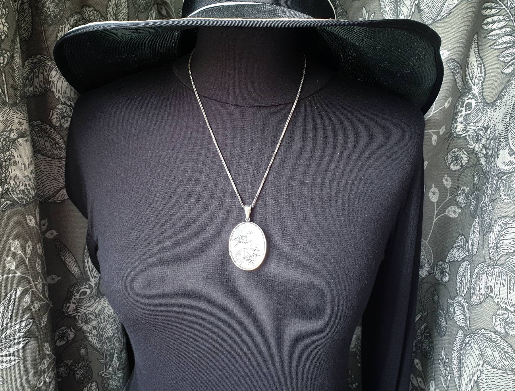 Victorian Sterling Silver SONGBIRD LOCKET - c1879 Horace Woodward with 22" Chain - 20.7g