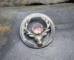 Vintage Silver STAG Brooch - with Purple Amethyst Stone - WBs - 8.2g