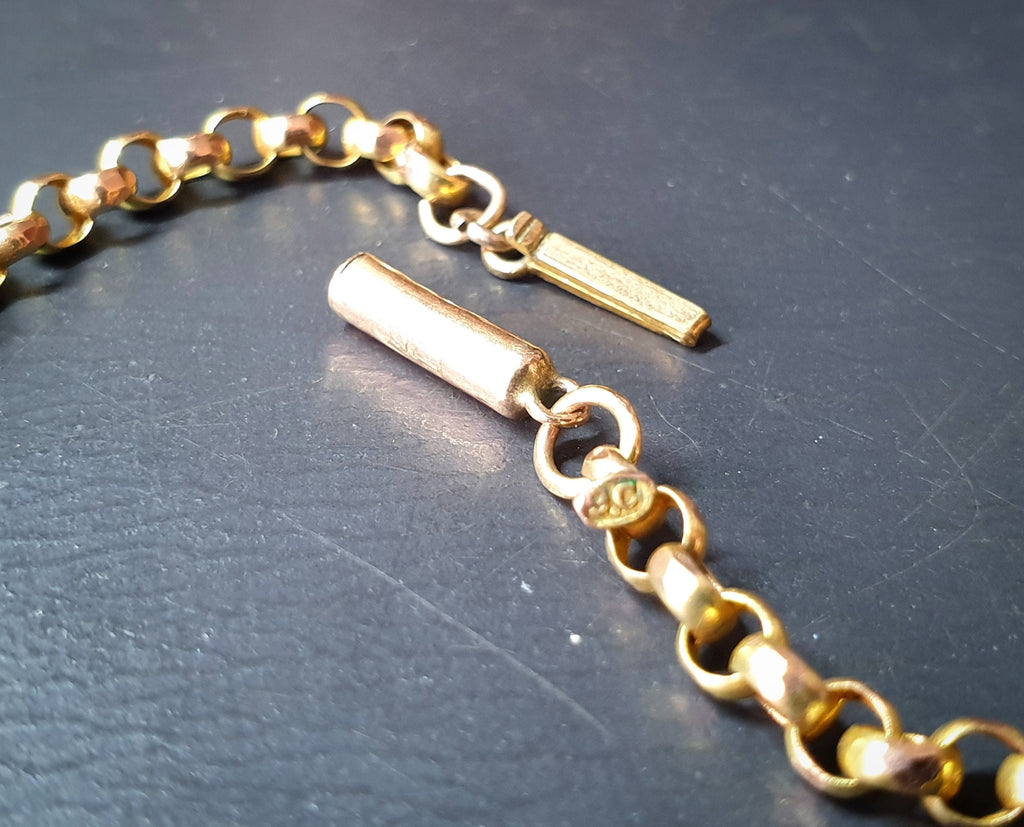 Antique 9ct GOLD ROLO BELCHER Chain Necklace with Barrel Clasp - 17.5" - 6.3g