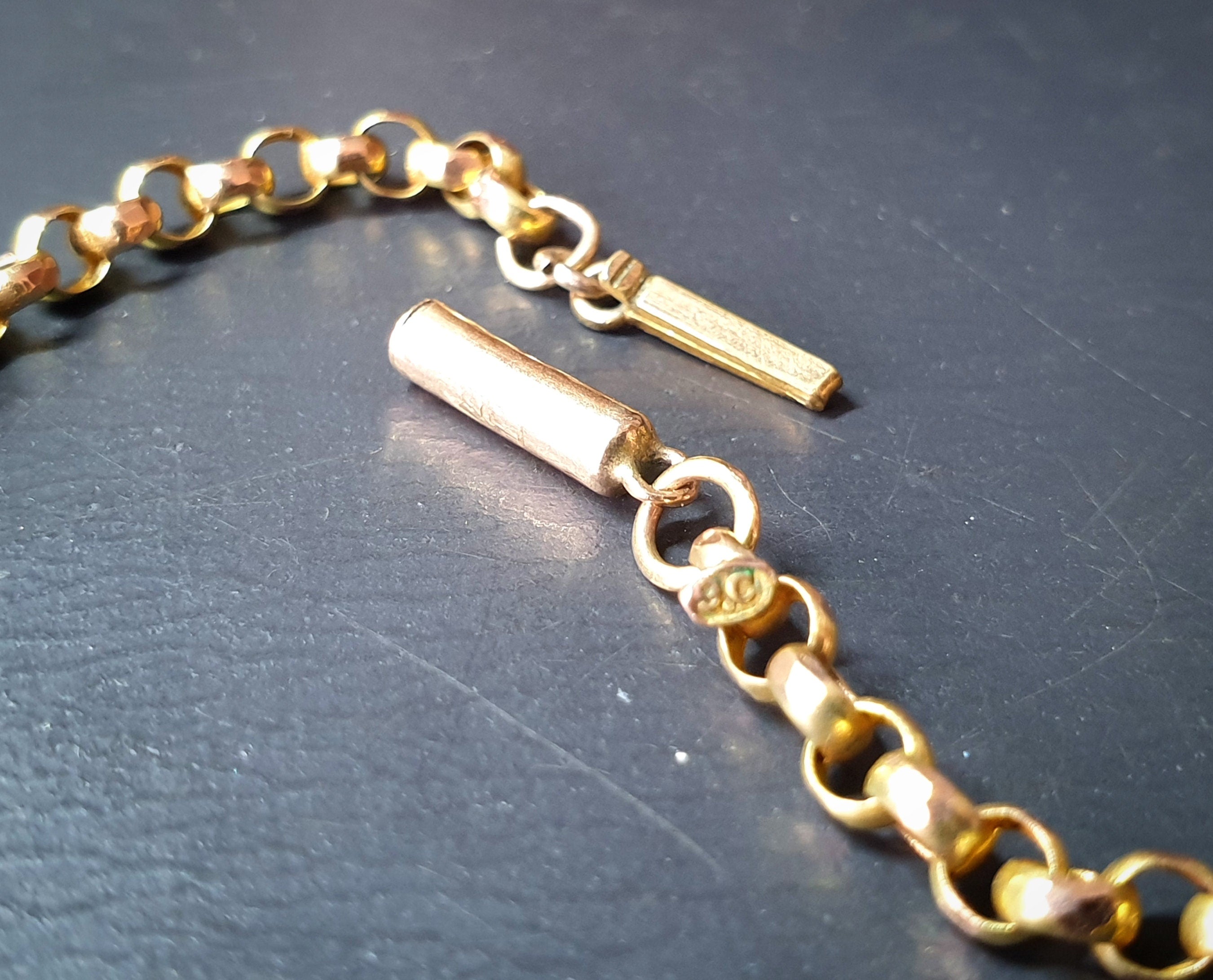 Antique 9ct GOLD ROLO BELCHER Chain Necklace with Barrel Clasp - 17.5" - 6.3g