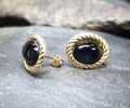 Vintage 9ct Gold Onyx Stud EARRINGS - butterfly backs