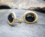 Vintage 9ct Gold Onyx Stud EARRINGS - butterfly backs