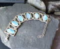 Vintage Silver Bracelet with Blue Mother of Pearl Panel Links -23.4g