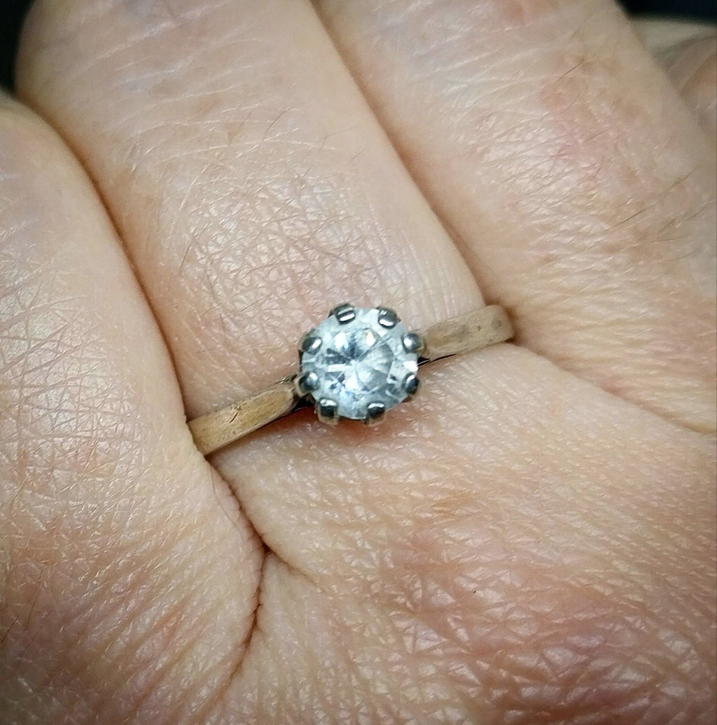 Vintage Art Deco Silver Clear Glass Ring - Size uk Q 1/2 (us 8) - 1.9g