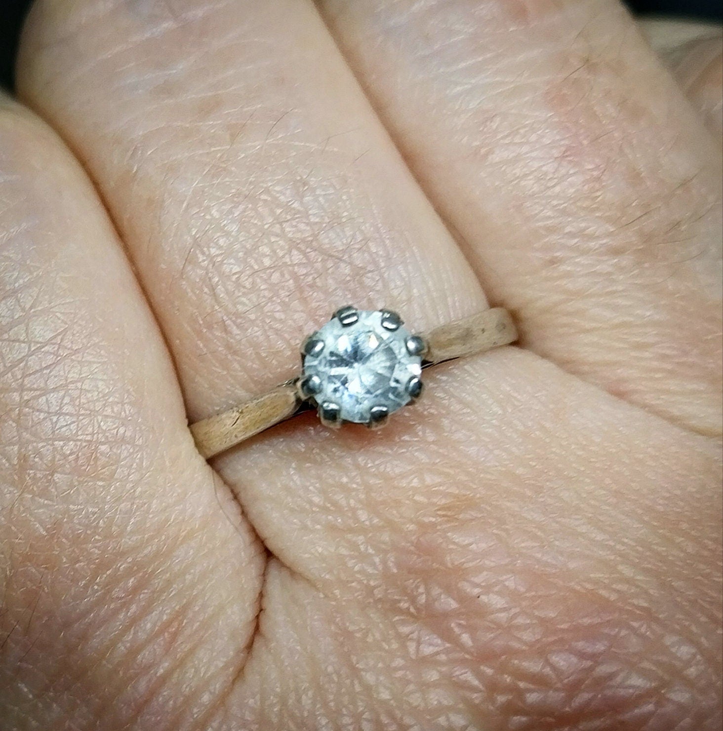 Vintage Art Deco Silver Clear Glass Ring - Size uk Q 1/2 (us 8) - 1.9g