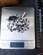 Vintage Milky White ROSARY Beads - Small Vintage Old Prayer Beads and crucifix - 28" 17g