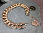 Antique Vintage Solid 9ct Rose GOLD LINK Bracelet & Heart Padlock Clasp - 20.1g