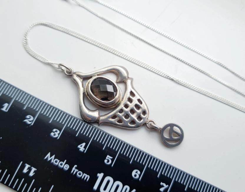 Vintage Sterling Silver Smoky quartz PENDANT NECKLACE - 20" - 6.3g