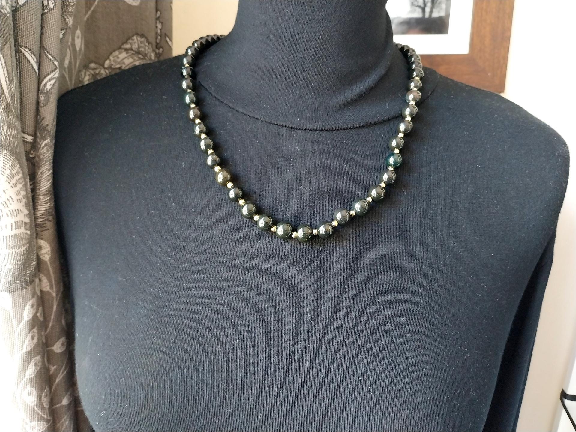 Vintage Jet Black Bead Necklace - 23" - 55.8g