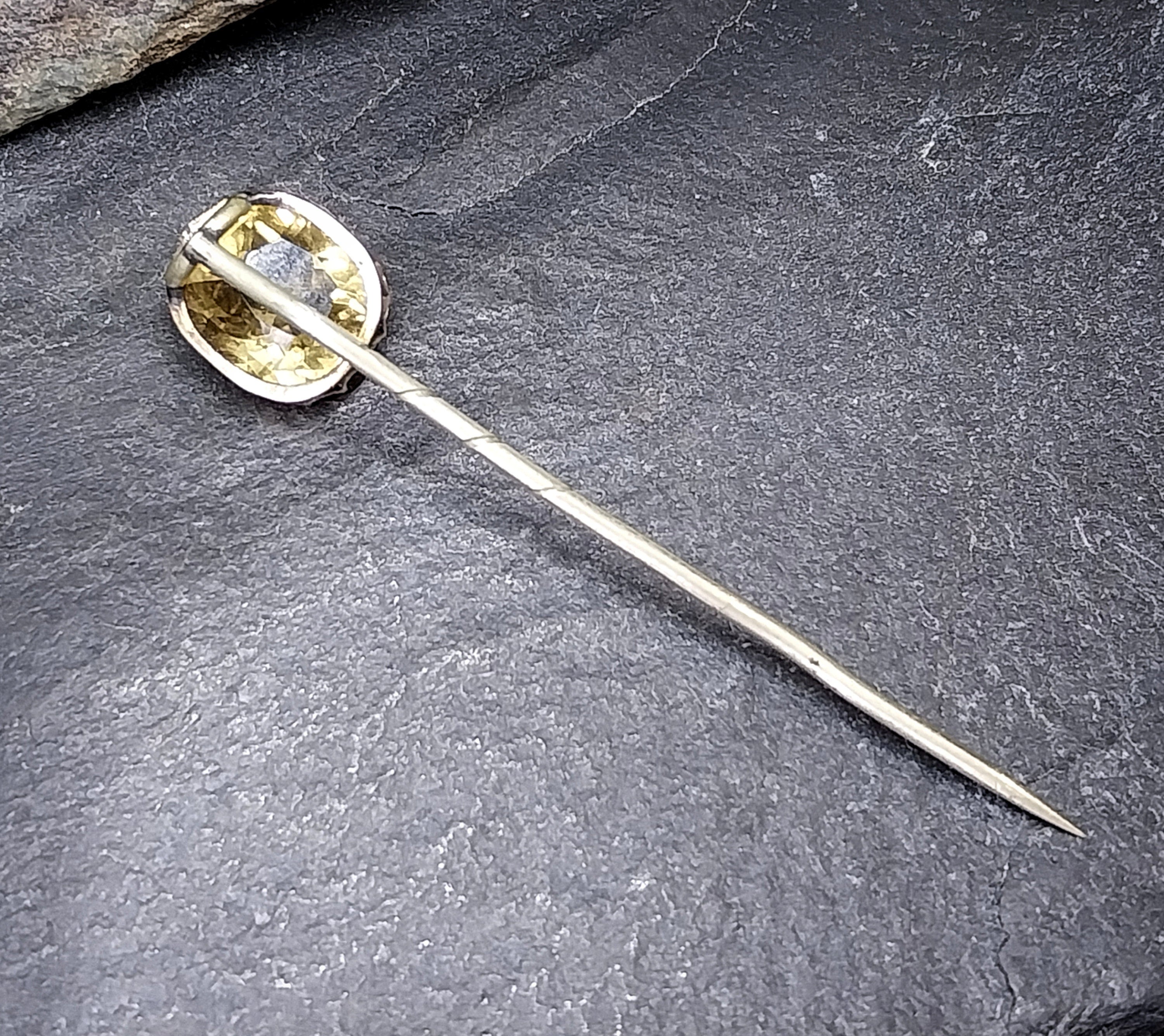 Antique 14ct GOLD STICK PIN  with Smoky Quartz gemstone  - 2.1g