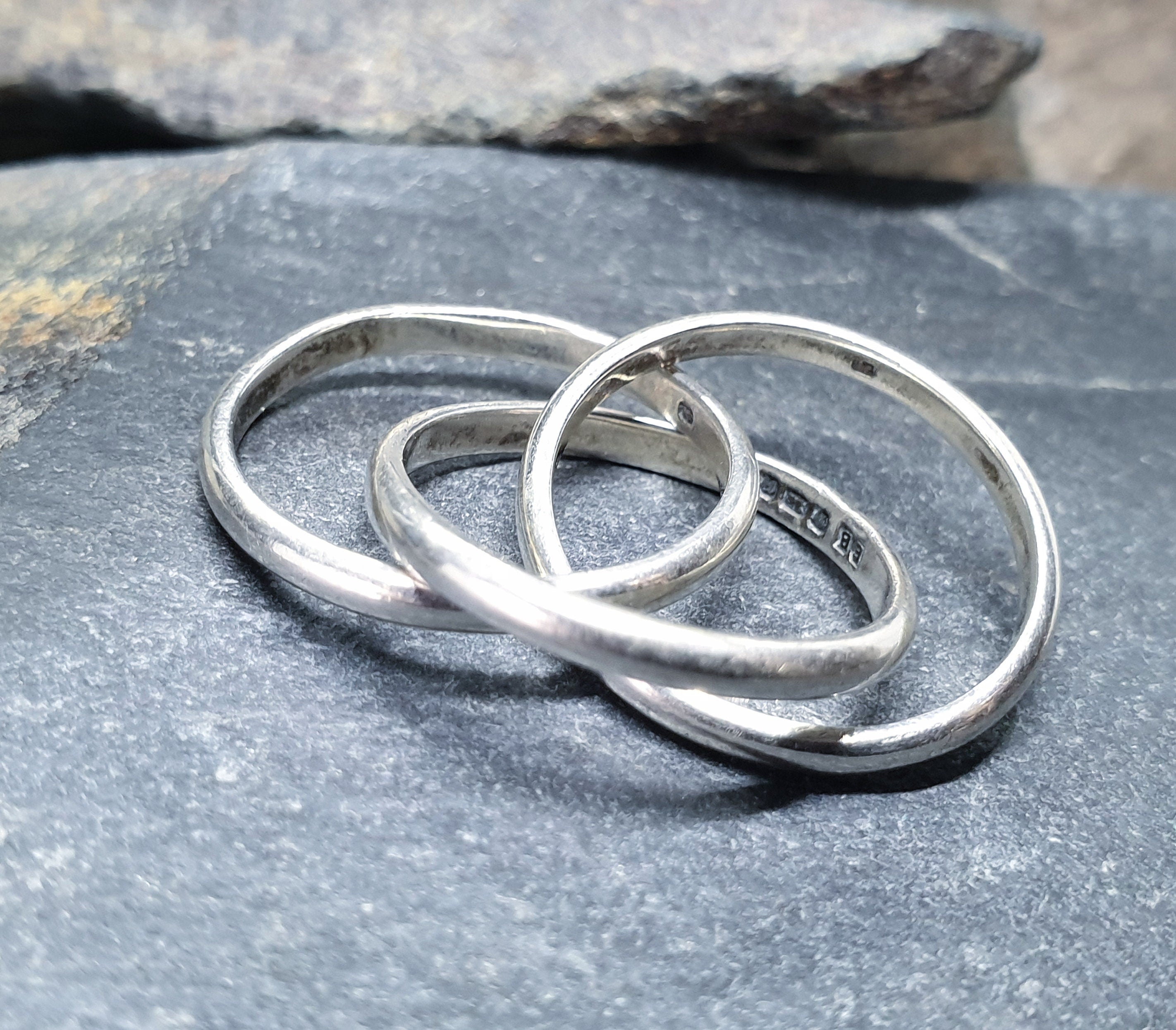 Vintage Triple Band Puzzle Ring - Hallmarked Sterling Silver - Size M (6) - 5.1g
