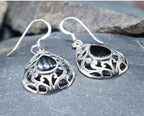Sterling Silver Dangle Earrings - with Black Onyx Stone - 3.2g