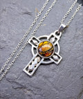 Heathergems CELTIC CROSS Pendant Necklace - Sterling Silver on 18" Chain - 3.4g
