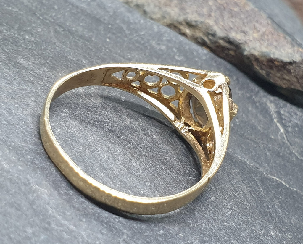 Vintage 9ct GOLD Smoky Quartz Ring - Size uk P (us 7.5) - 2g