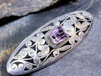Vintage Sterling Silver BROOCH - Amethyst and shamrocks - 8.6g