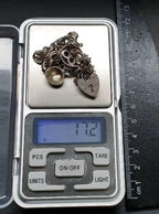 Vintage SILVER LINK BRACELET with 3 Charms and Padlock Lock - Sterling Silver - 17.2g