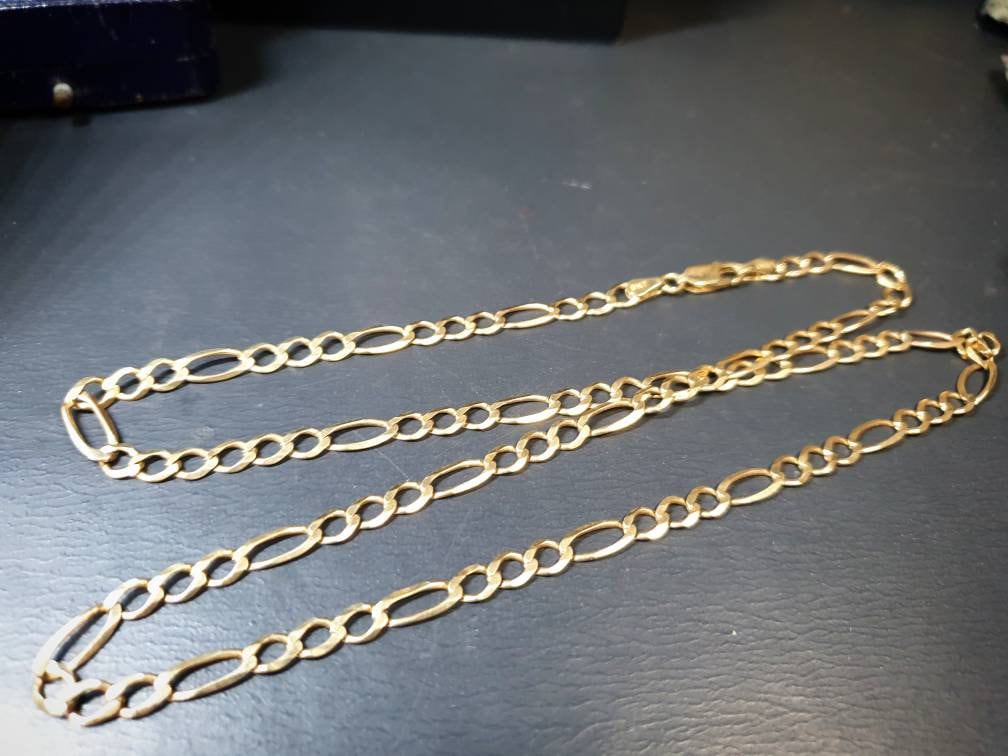 Vintage 9ct GOLD FIGARO Chain Necklace, 22" Long  Hallmarked - 8.8g
