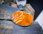 Large Antique Silver Bright Orange Landscape Agate Brooch - 14.9g