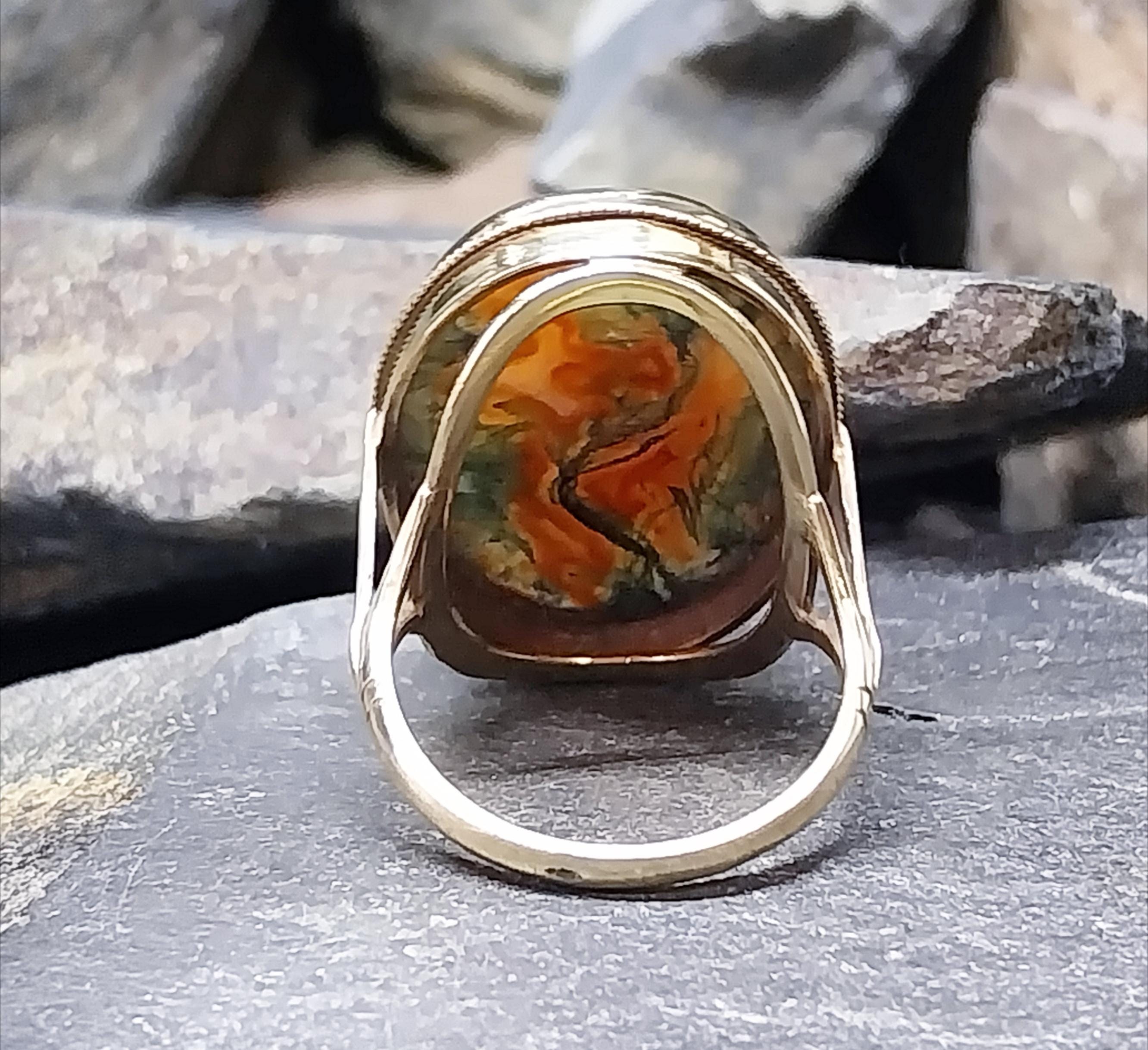 Huge Vintage 9ct Gold MOSS AGATE Ring - Dendritic - Size uk P (us 7.5) - 8.1g