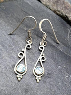 Sterling Silver Dangle Earrings - with Turquoise Blue Stone - 2.4g