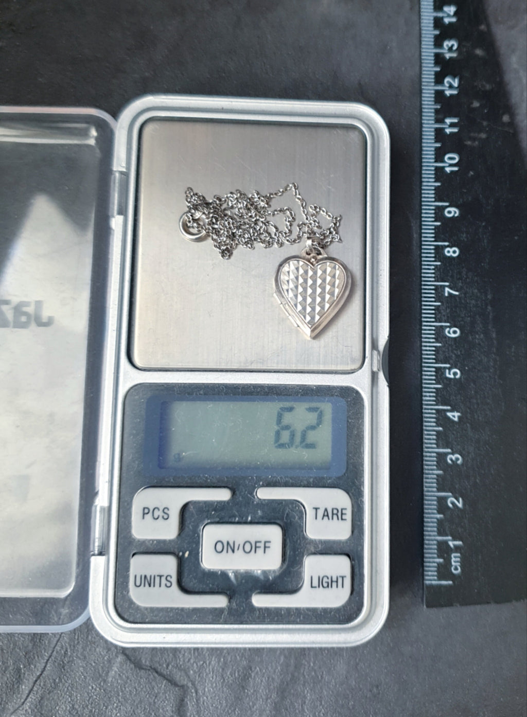 Vtg Sterling Silver Heart Locket -  Geometric Design on 19" Chain - 6.2g