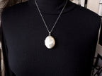 Large Vintage SILVER Puffy OVAL LOCKET - with Rose on 20" Chain - 12.1g