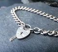 Vintage Silver Link Bracelet with heart padlock clasp c 1975, 18cm - 18.9g