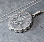 Georg Jensen SILVER LOCKET Necklace - Scalloped Circle with 4 flowers on 18" Chain - 5.4g