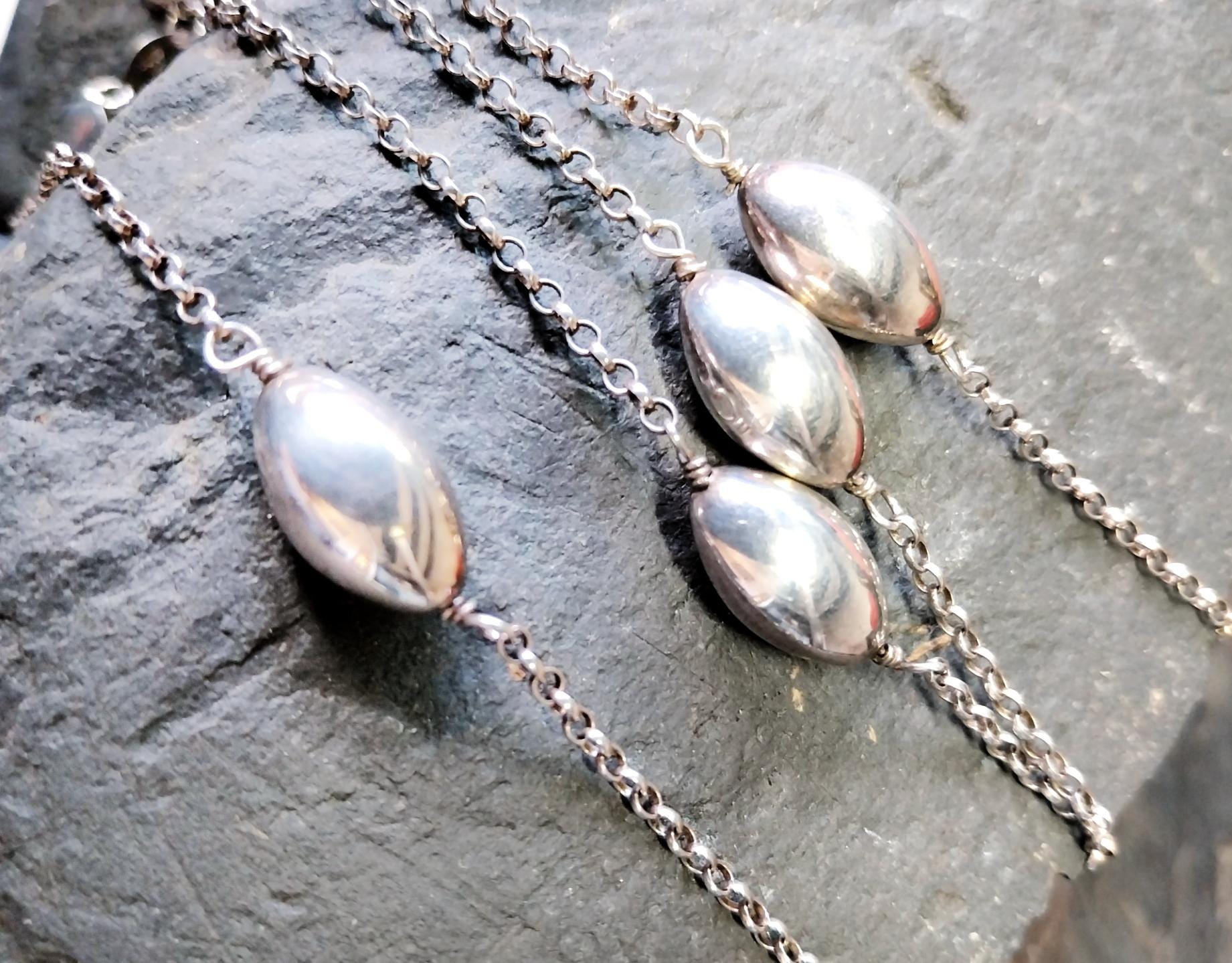 Sterling Silver Extra Long Belcher Chain Beaded Necklace - 32" - 11.3g