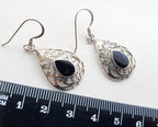 Sterling Silver Dangle Earrings - with Black Onyx Stone - 3.2g
